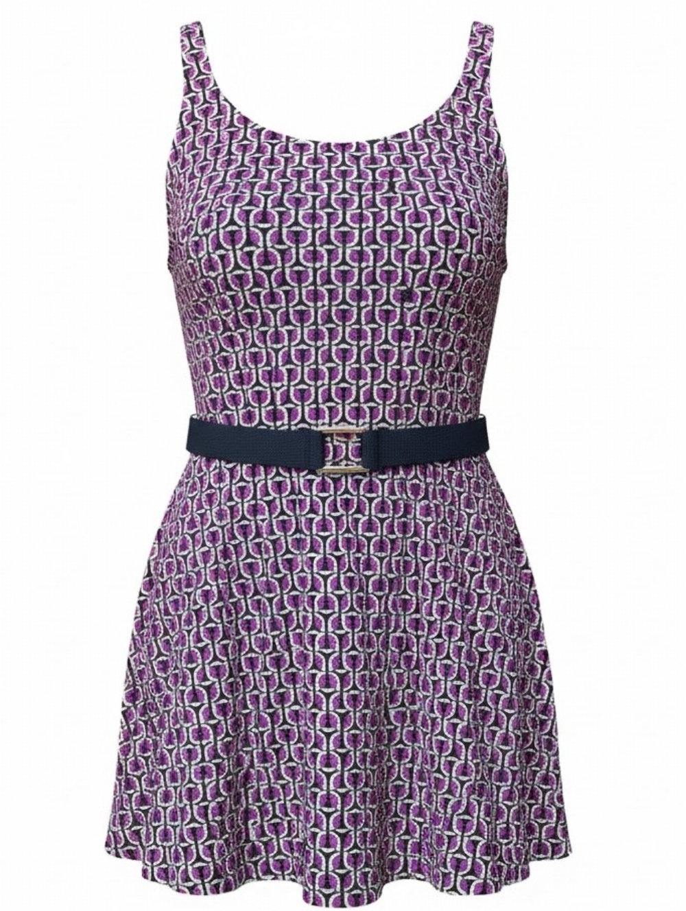 LANDS' END | Women’s Geometric Print Belted Modest‎ One Piece Swim Dress | M